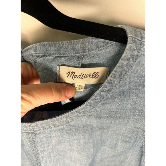 Madewell blue chambray short sleeve top with a back tie detail XS - Picture 3 of 7